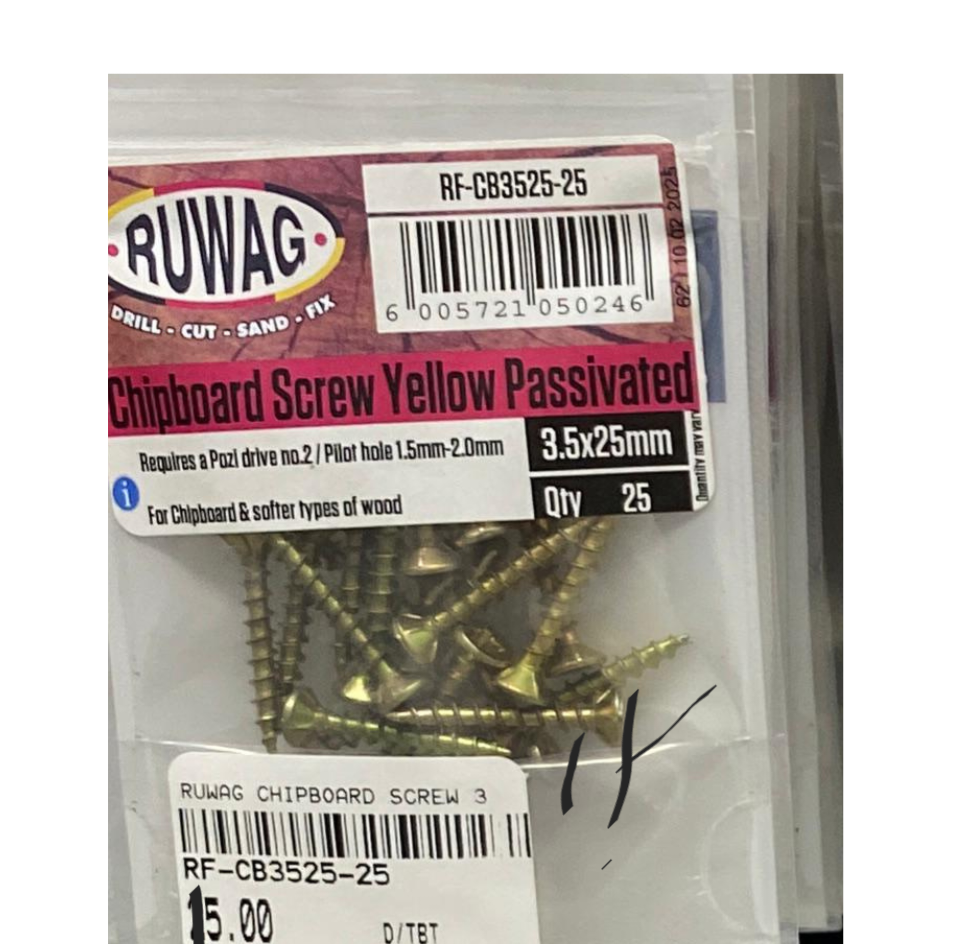 CHIPBORD SCREW YELLOW PASSIVATED X25MM